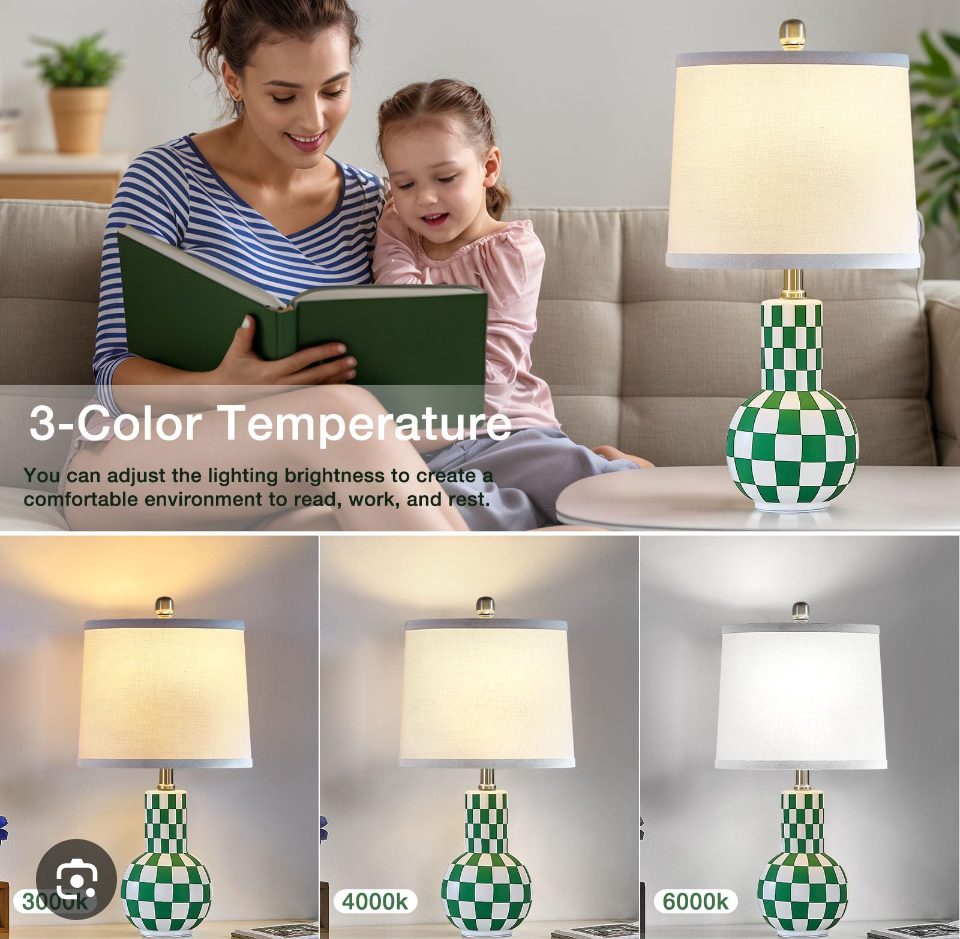 EJIAXIN Ceramic Table Lamp - Green Checkered Design - photo 3