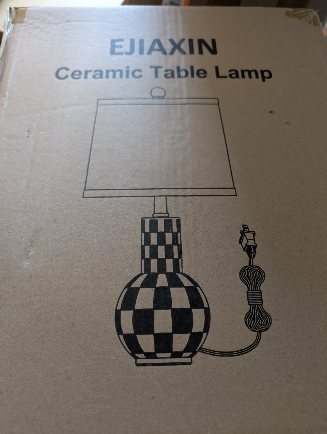 EJIAXIN Ceramic Table Lamp - Green Checkered Design - photo 5