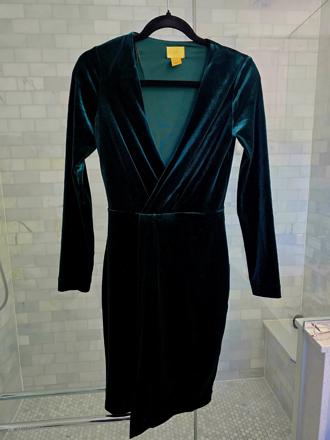 Emerald Green Velvet Dress s2 thumbnail