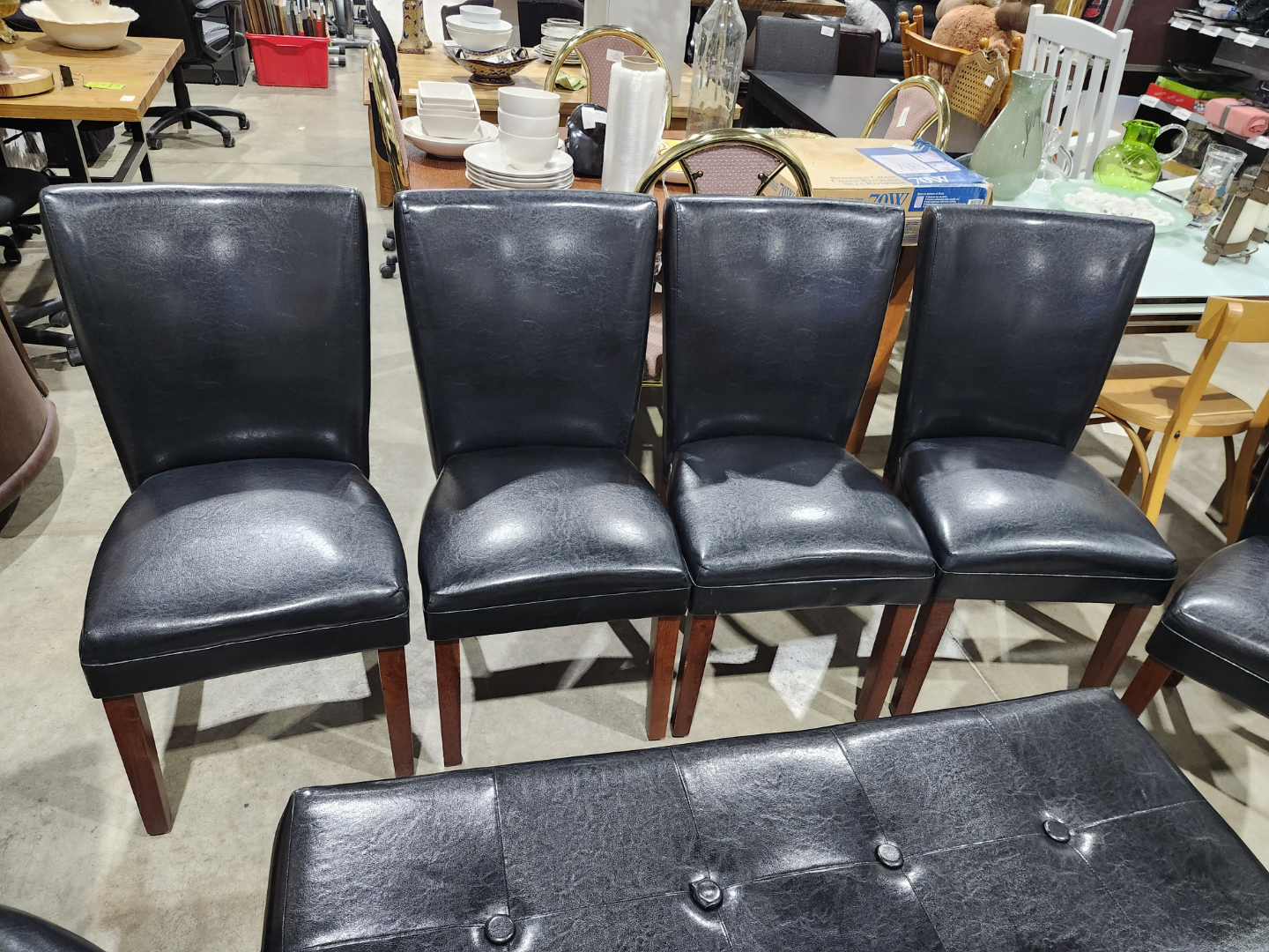 Black Leather Dining Chairs and Bench Set - Eztia Furnishings - photo 5