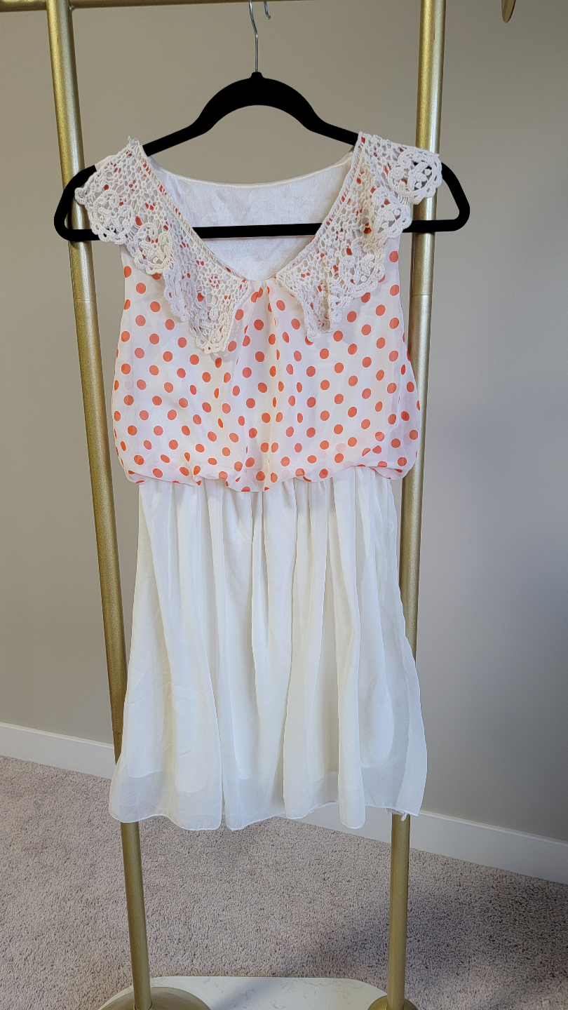 Orange Polka Dot Dress with Crochet Collar - photo 3