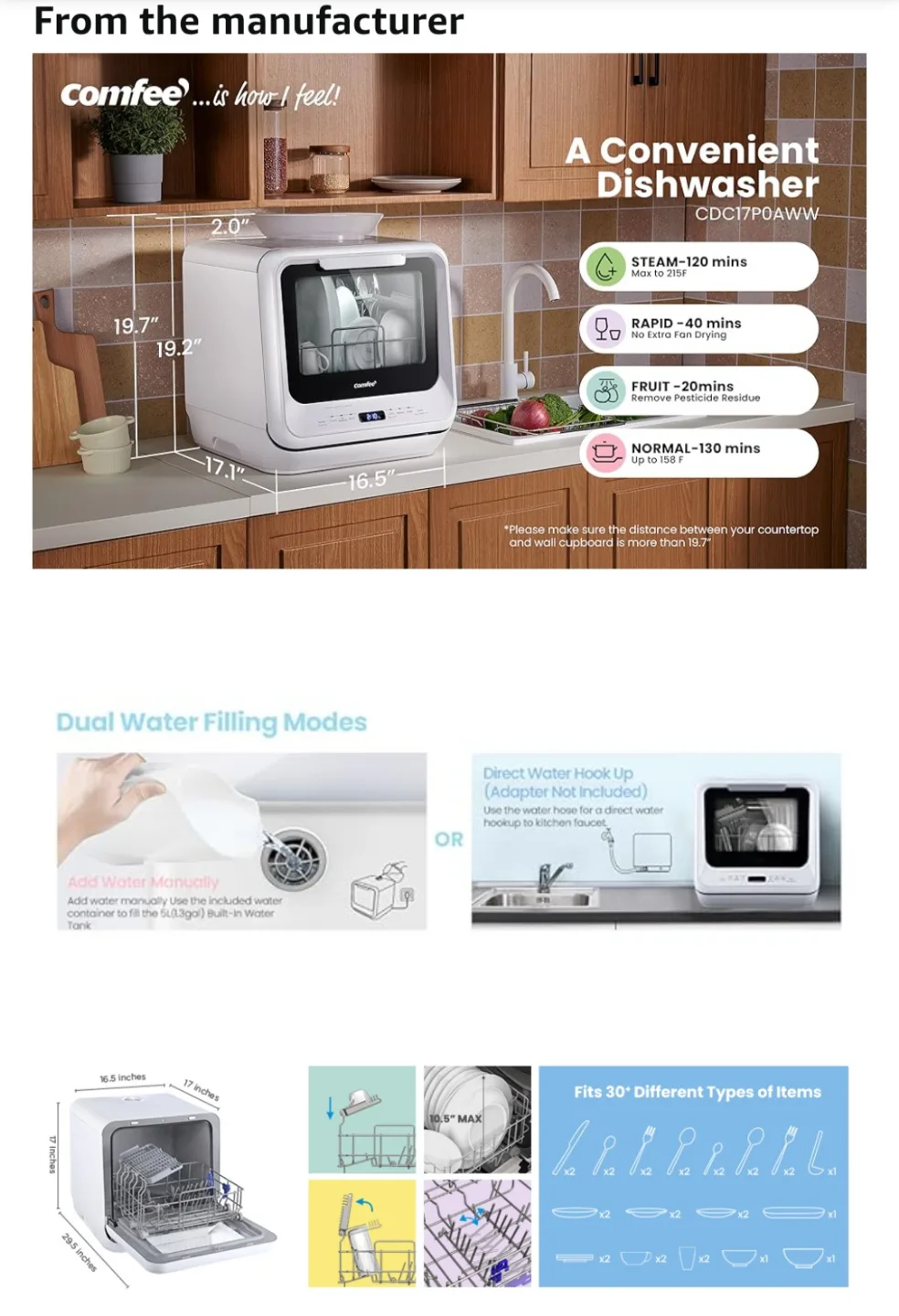 COMFEE' Portable Countertop Dishwasher - Black & White image indicator(5)