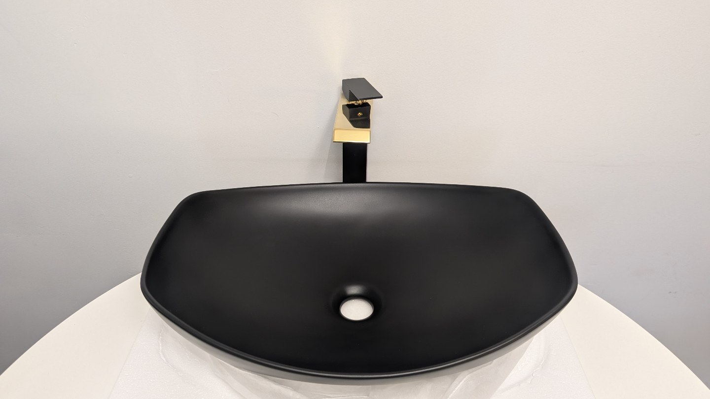 Davivy Matte Black Vessel Sink with Kuzor Faucet