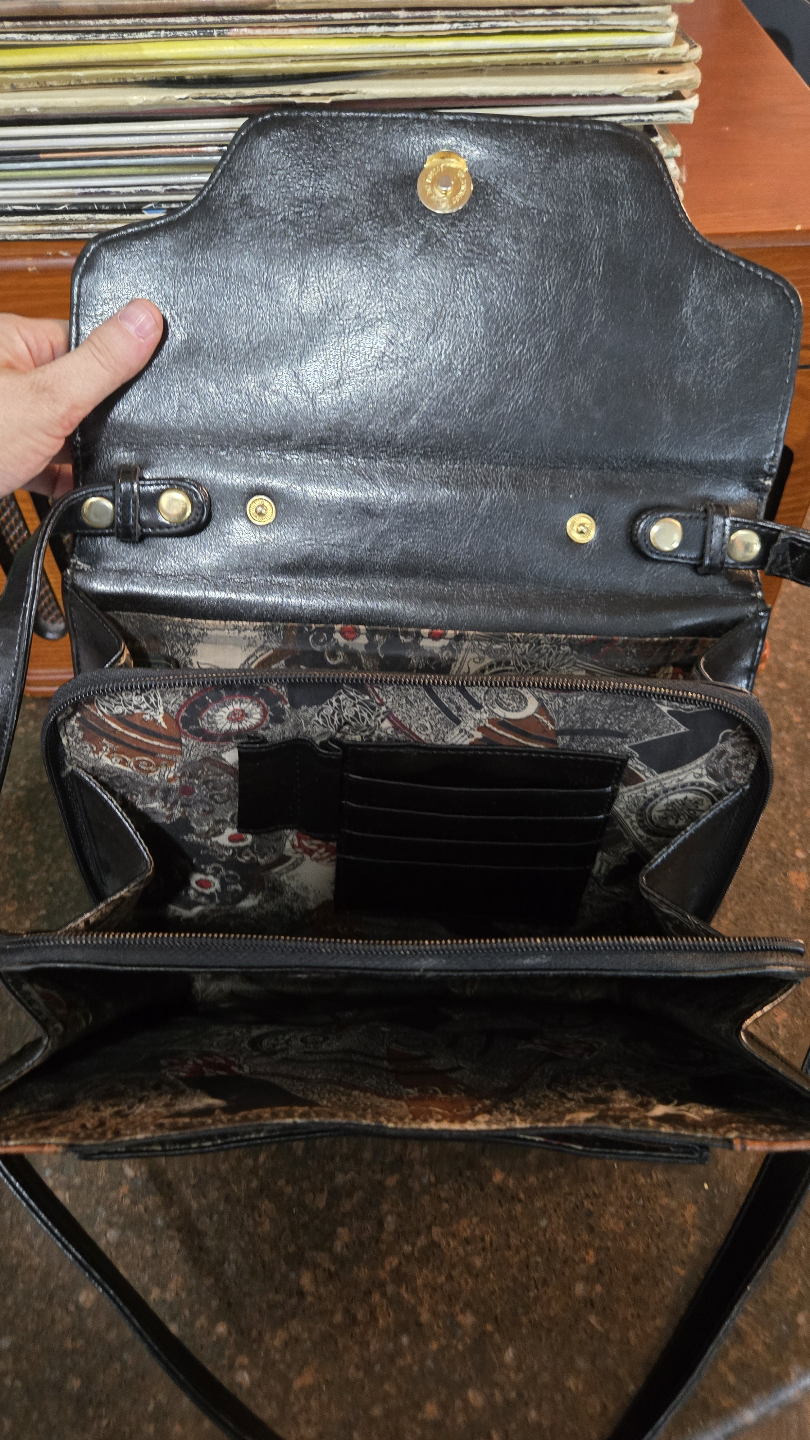 Black and Brown Leather Handbag Purse with Multiple Pockets - photo 2