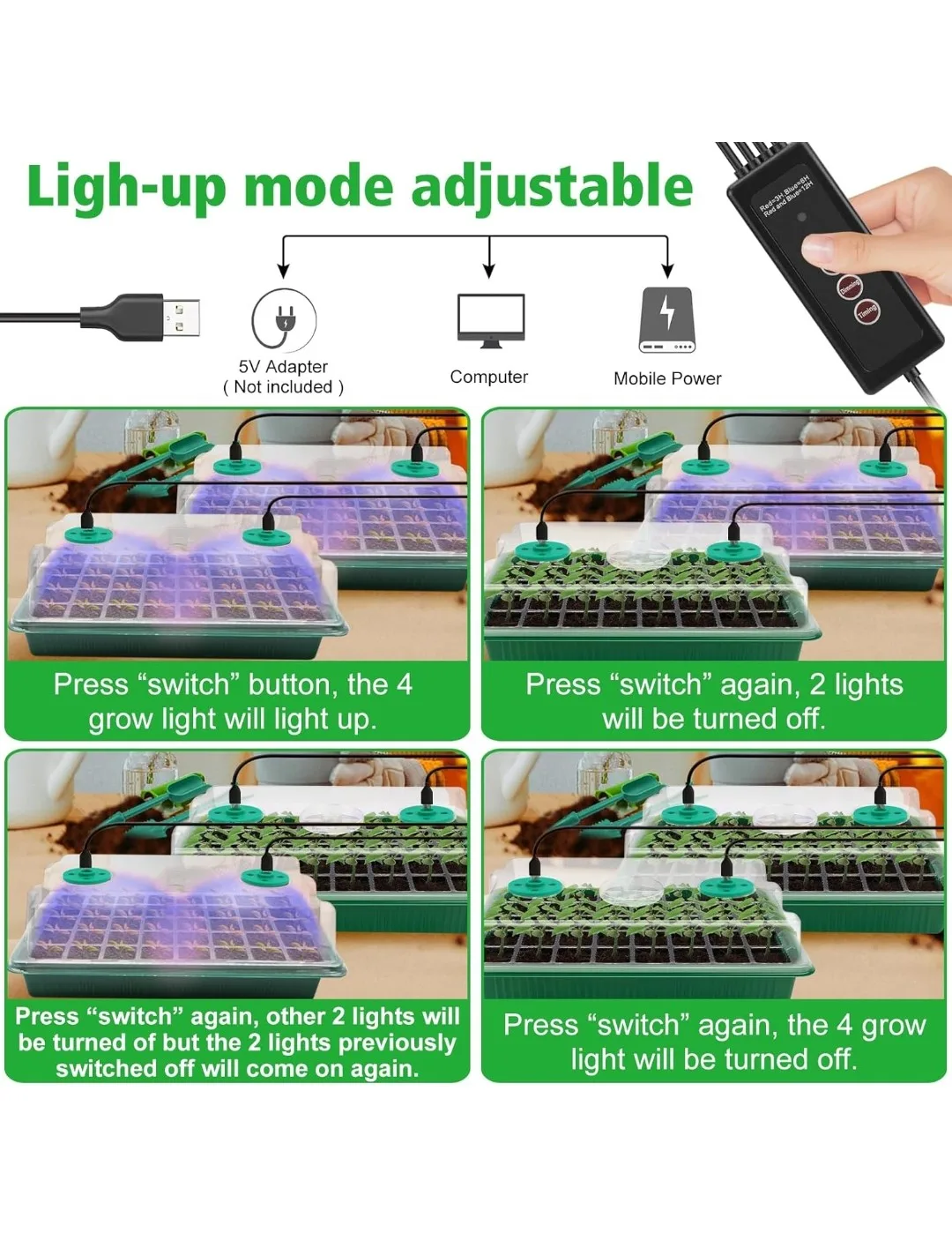 Smart Adjustable Grow Light Kit with Seed Starting Tray image indicator(2)