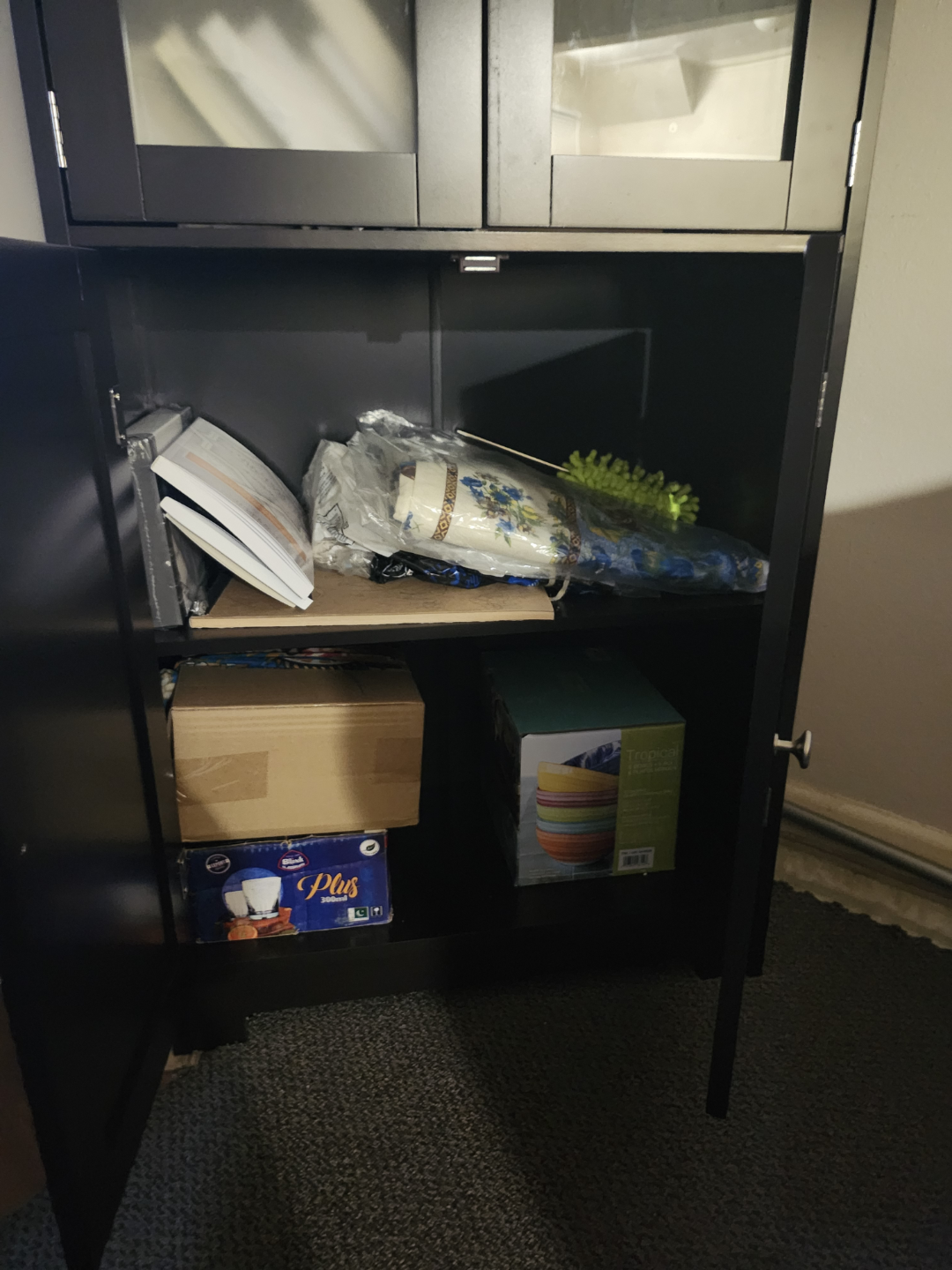 2 Black Corner Cabinet with Glass Doors
