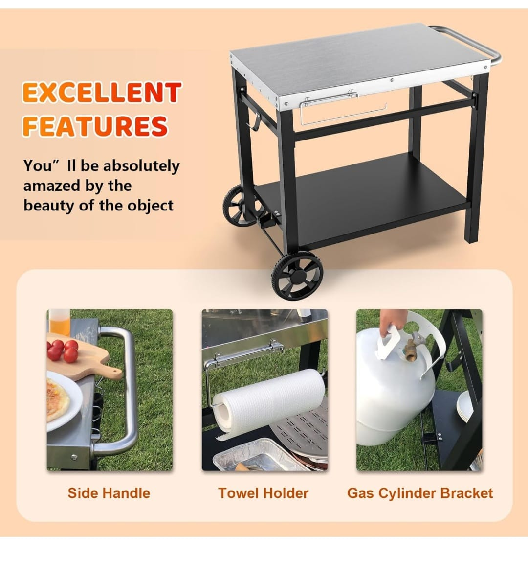 Outdoor Grilling Station with Two-Tier Cart - photo 4
