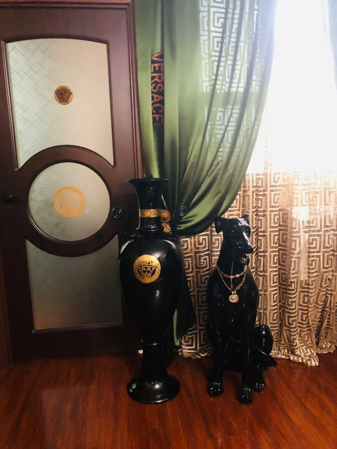 Versace Home Decor Set: Black Vase and Dog Statue image indicator(3)