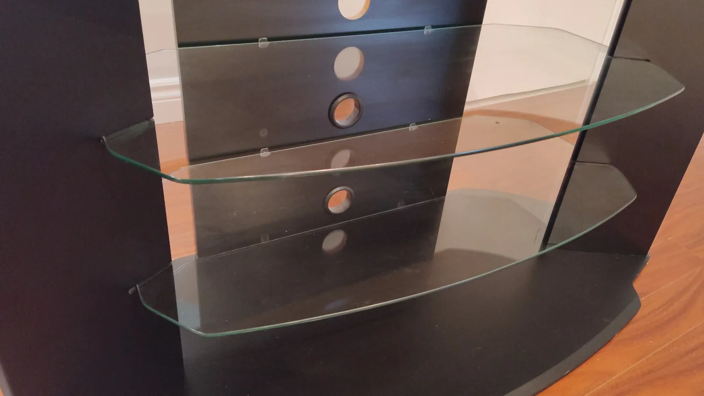 Black Corner TV Stand with Glass Shelves image indicator(2)