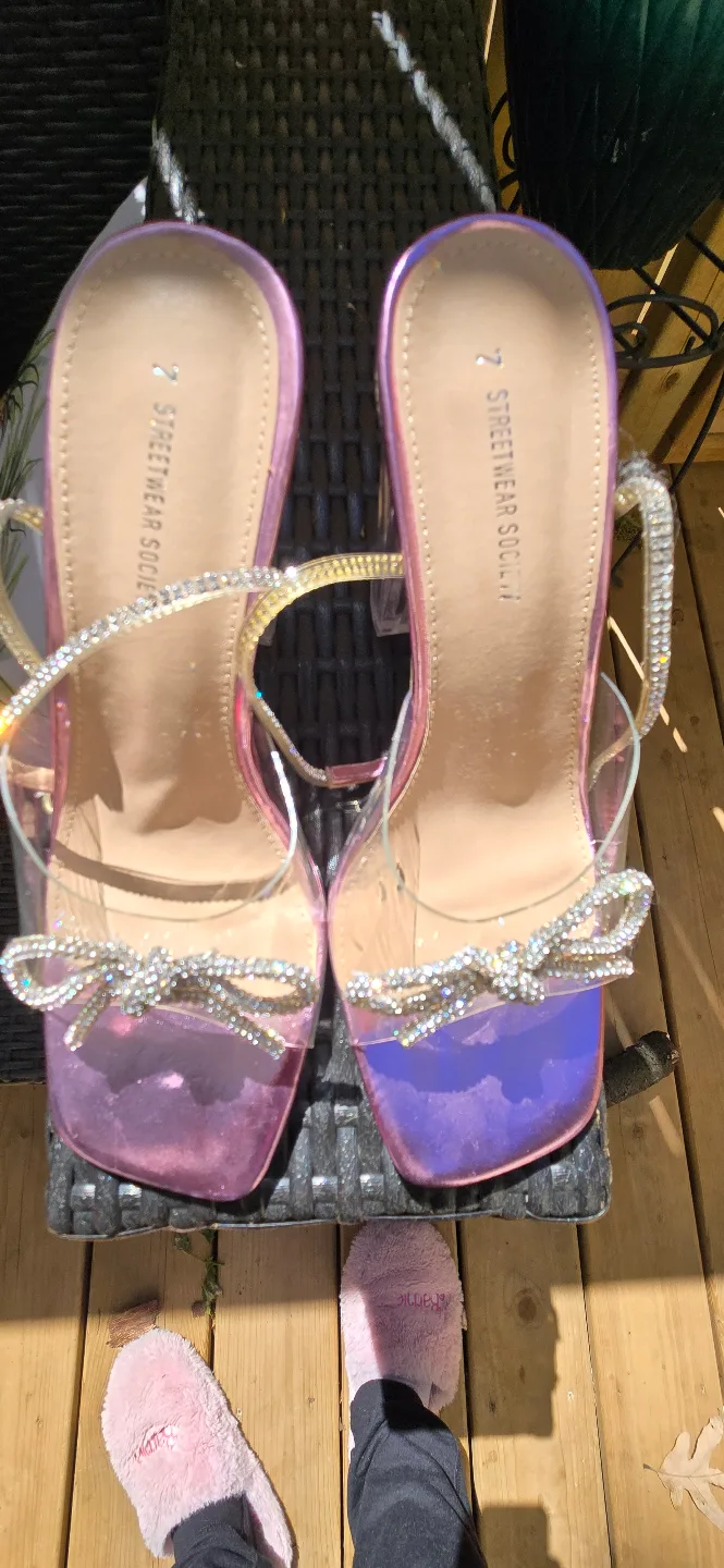 Streetwear Society Rhinestone Clear Heels Size 7 thumbnail