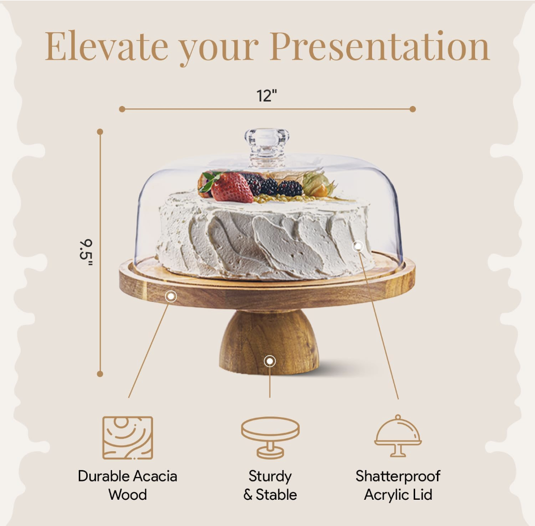 Acacia Cake Stand/Charcuterie Board with Acrylic Lid - photo 2