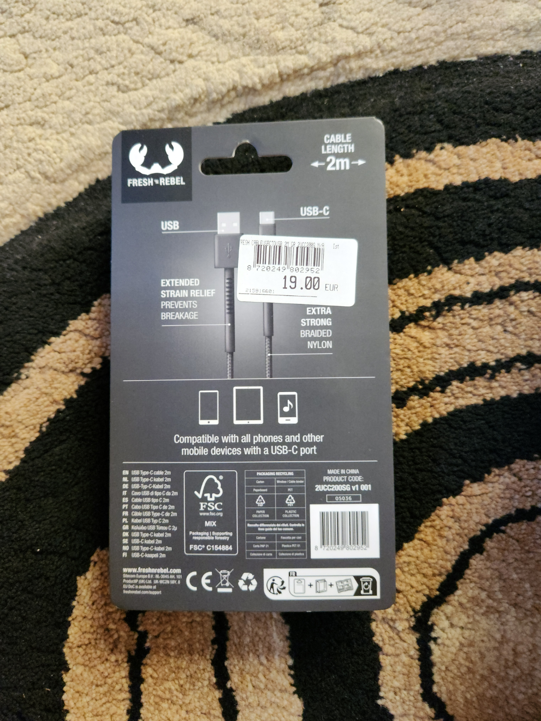 Fresh'n Rebel USB-C Cable - 2m Braided Nylon Cable - photo 2