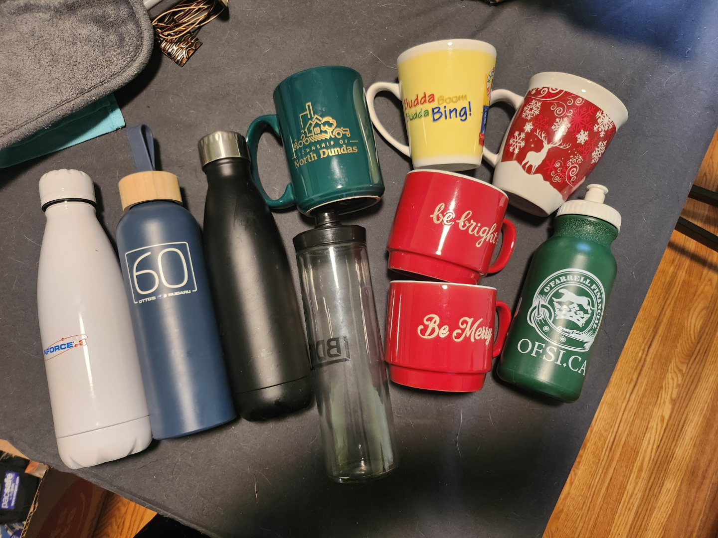 Bulk lot of mugs and water bottles