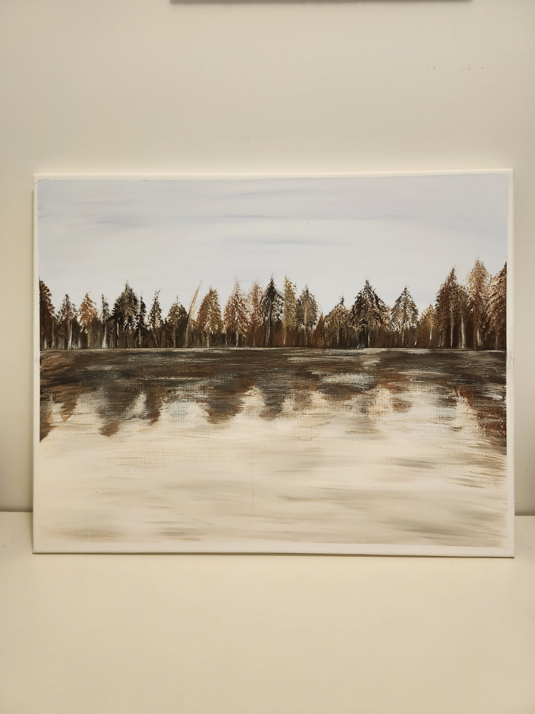Original Acrylic Painting - Forest and Water Reflection