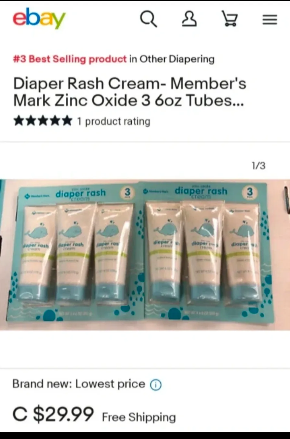 Brand New Package of 3 Tubes of Diaper Cream image indicator(3)