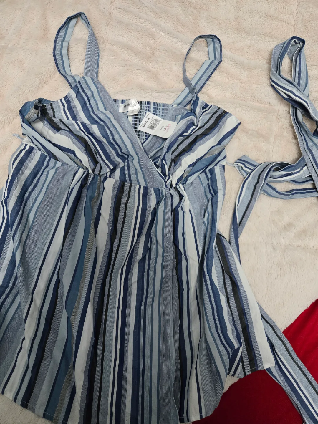 Women's blue and white striped surplice top for pregrent 🏒 thumbnail