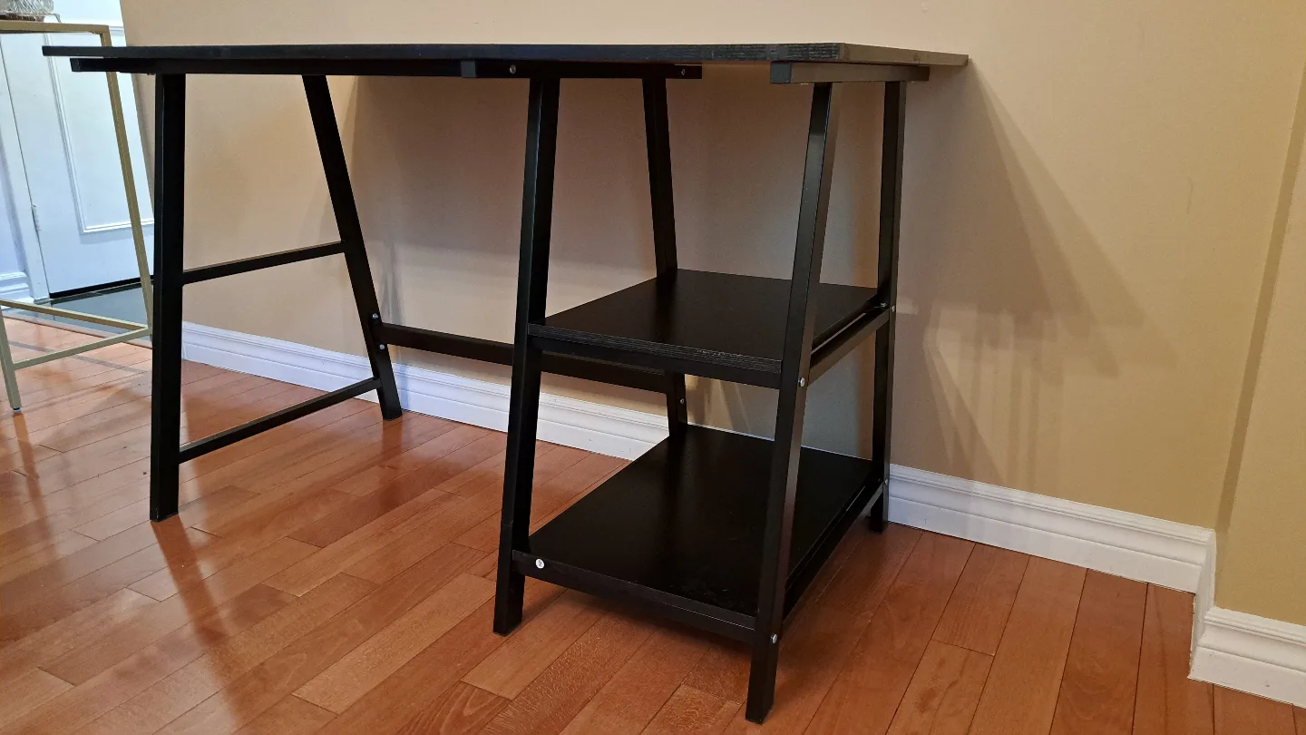 Black Metal Frame Computer Desk with Storage Shelves image indicator(4)