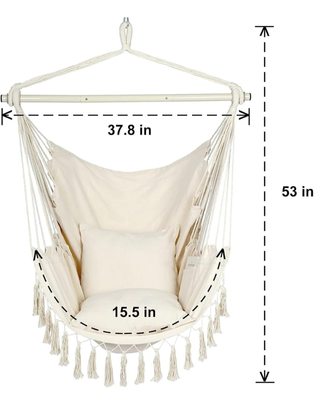 Cream-Colored Cotton Hammock Chair with Tassels - photo 2