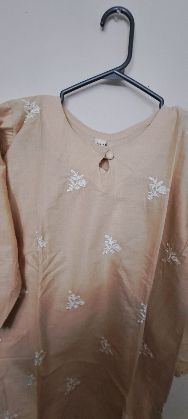 Beige embroidered kurta and pants set