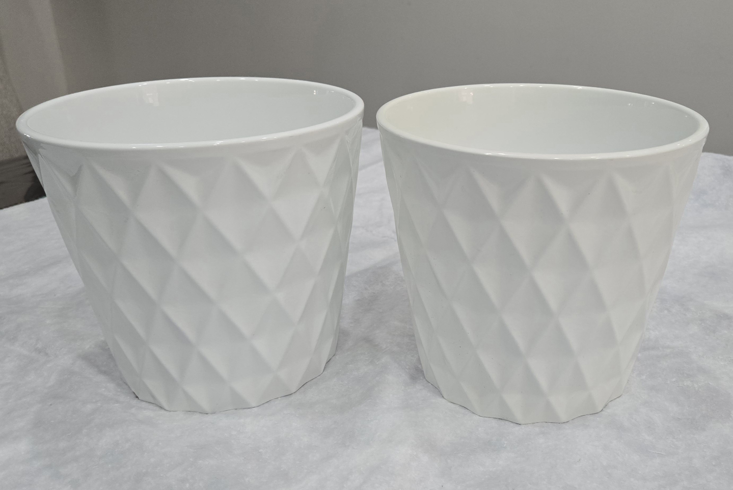 Pair of White Geometric Planters - photo 2