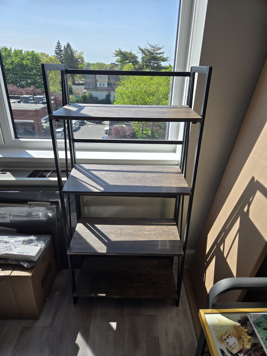 Modern 4-Tier Wood and Metal Shelving Unit