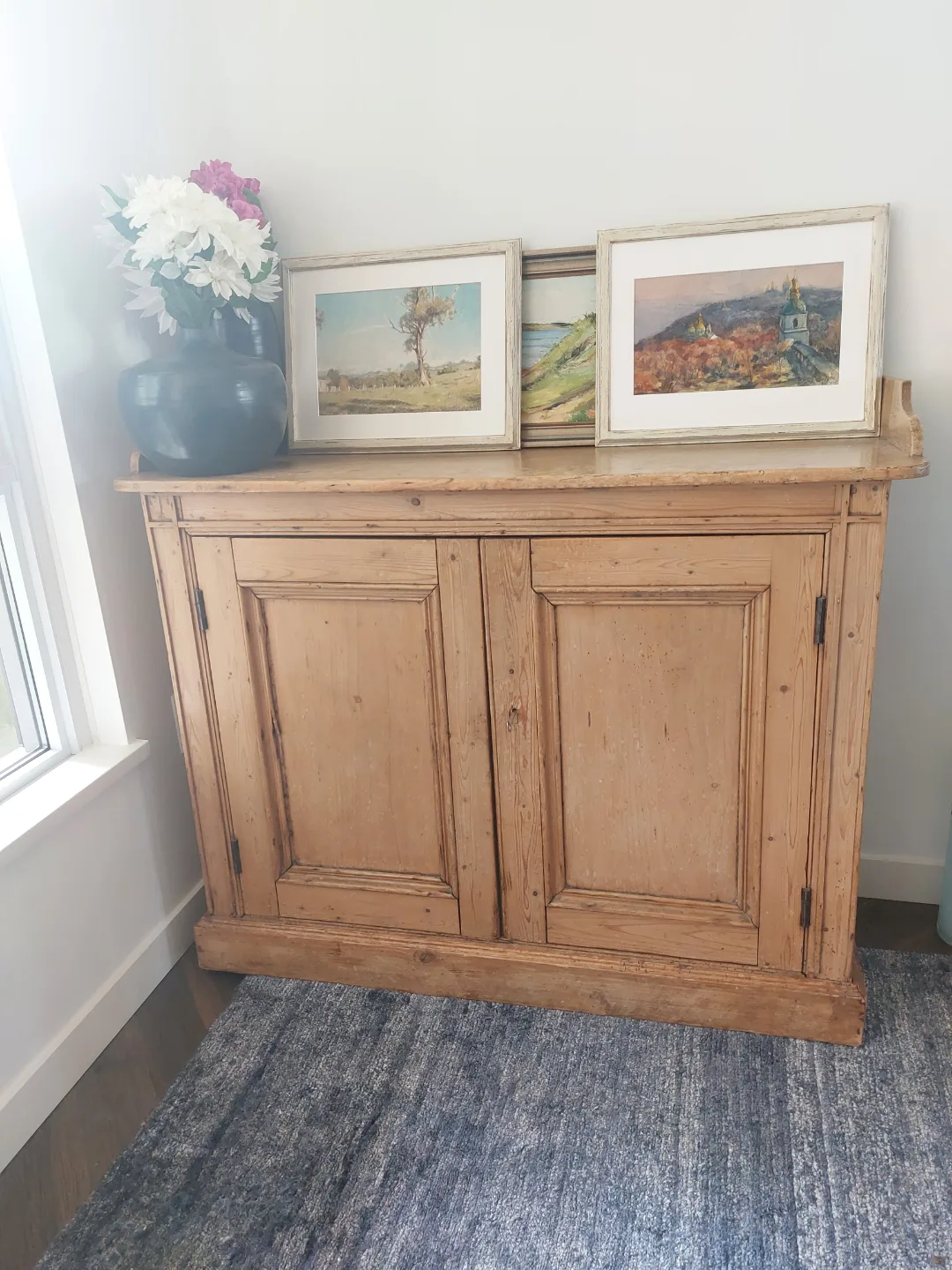 Antique pine hutch cabinet