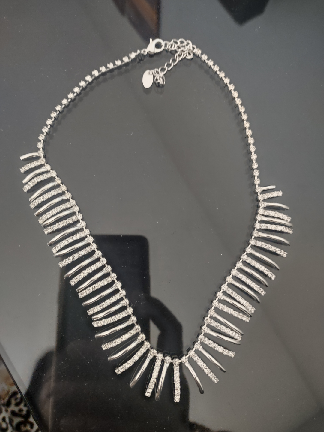 Silver Tone Crystal Fringe Necklace