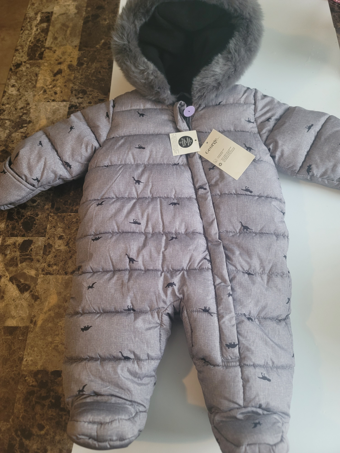Baby Boys' Grey Dinosaur Snowsuit