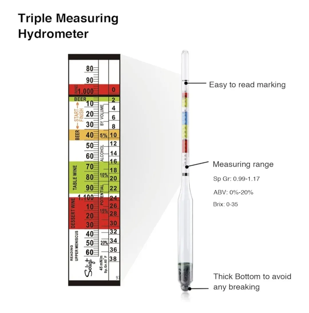 Triple Scale Hydrometer and Glass Test Jar Kit for Home Brew image indicator(5)