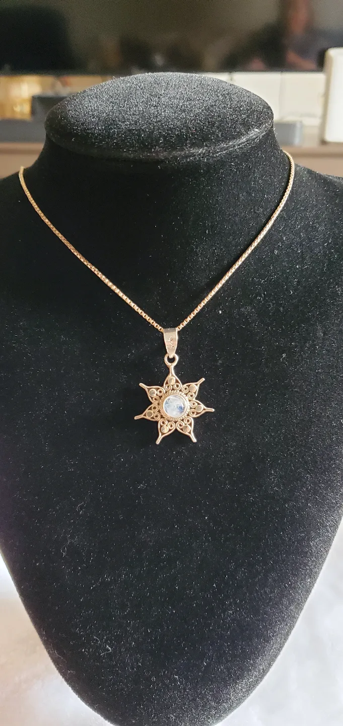 Sterling Silver Moonstone Flower Pendant Necklace image indicator(3)