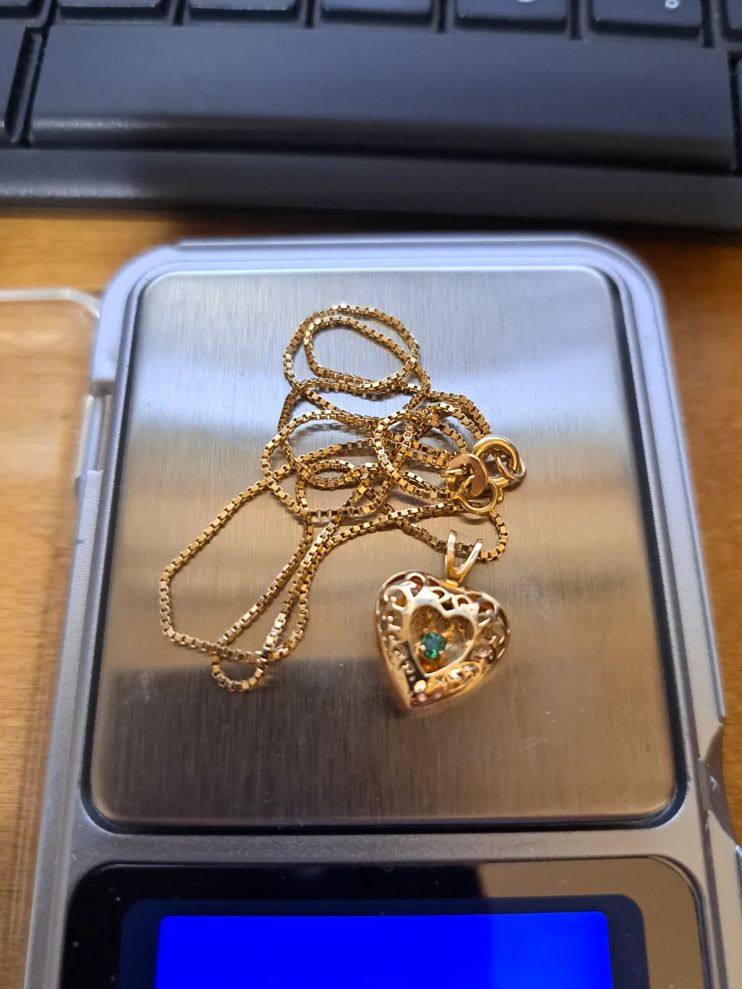 Gold Heart Pendant Necklace with Emerald Accents thumbnail