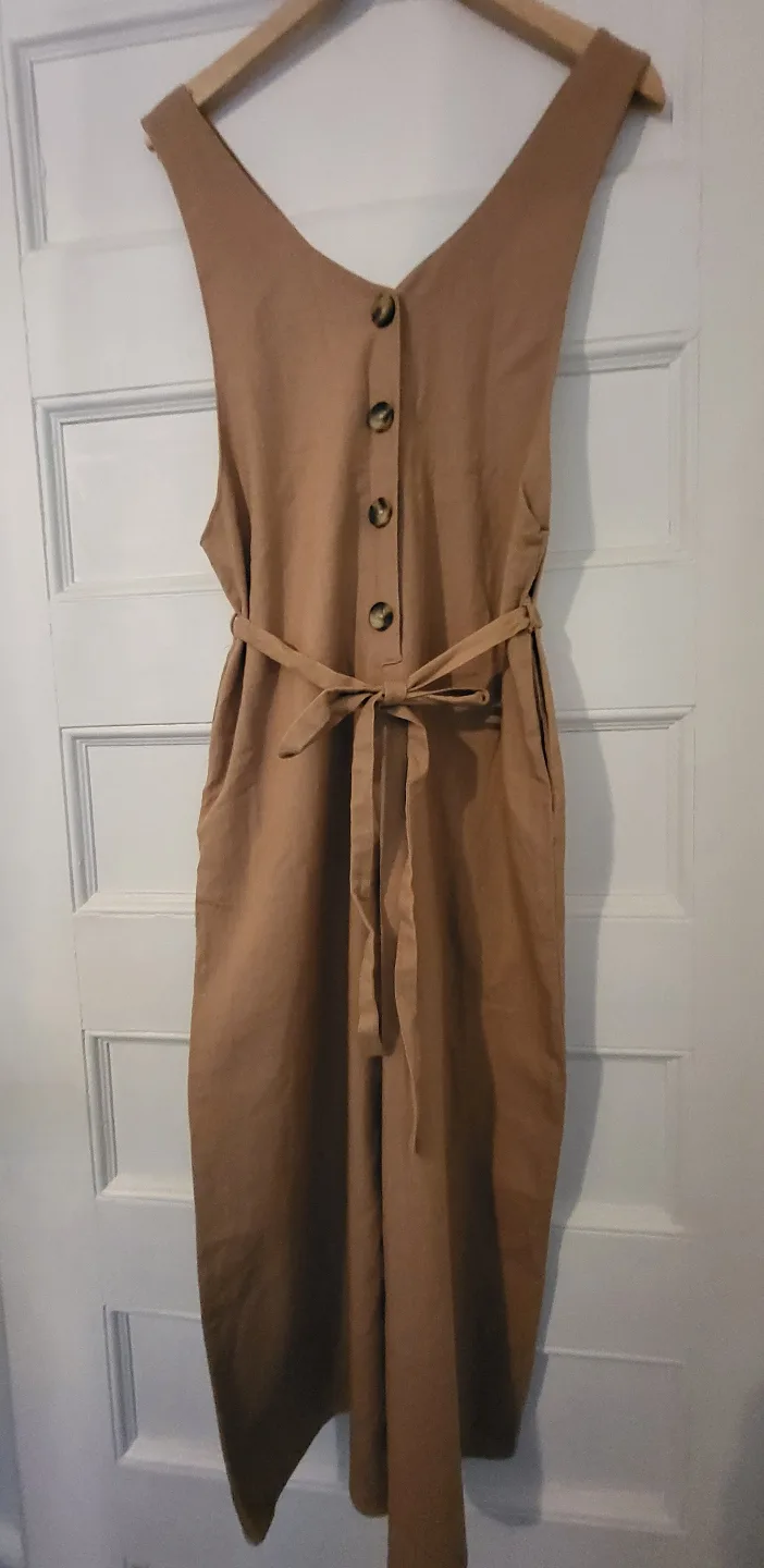 ❣️ Linen Blend Button-Down Jumpsuit Tan Overalls Size Small image indicator(2)