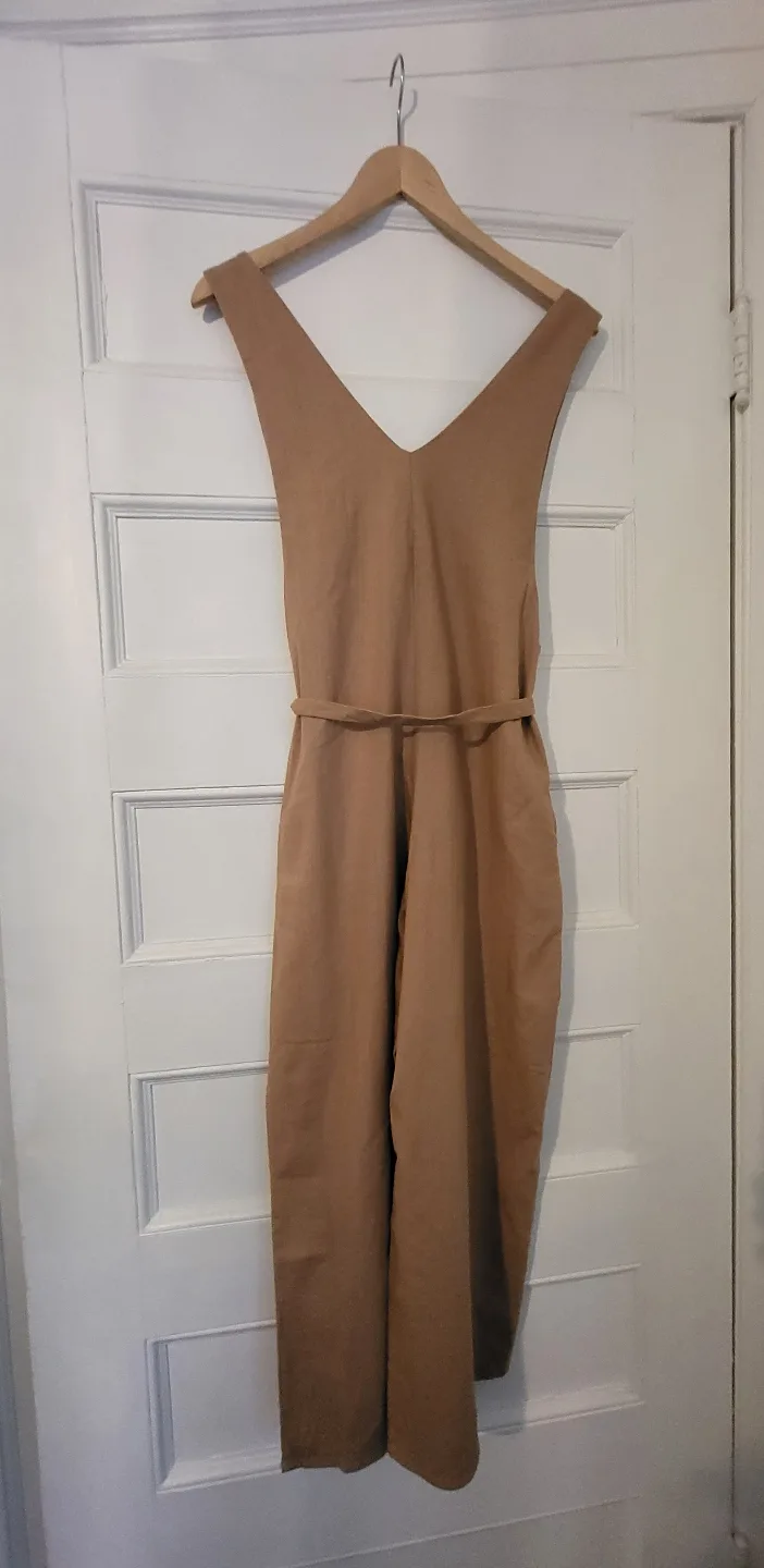 ❣️ Linen Blend Button-Down Jumpsuit Tan Overalls Size Small image indicator(4)