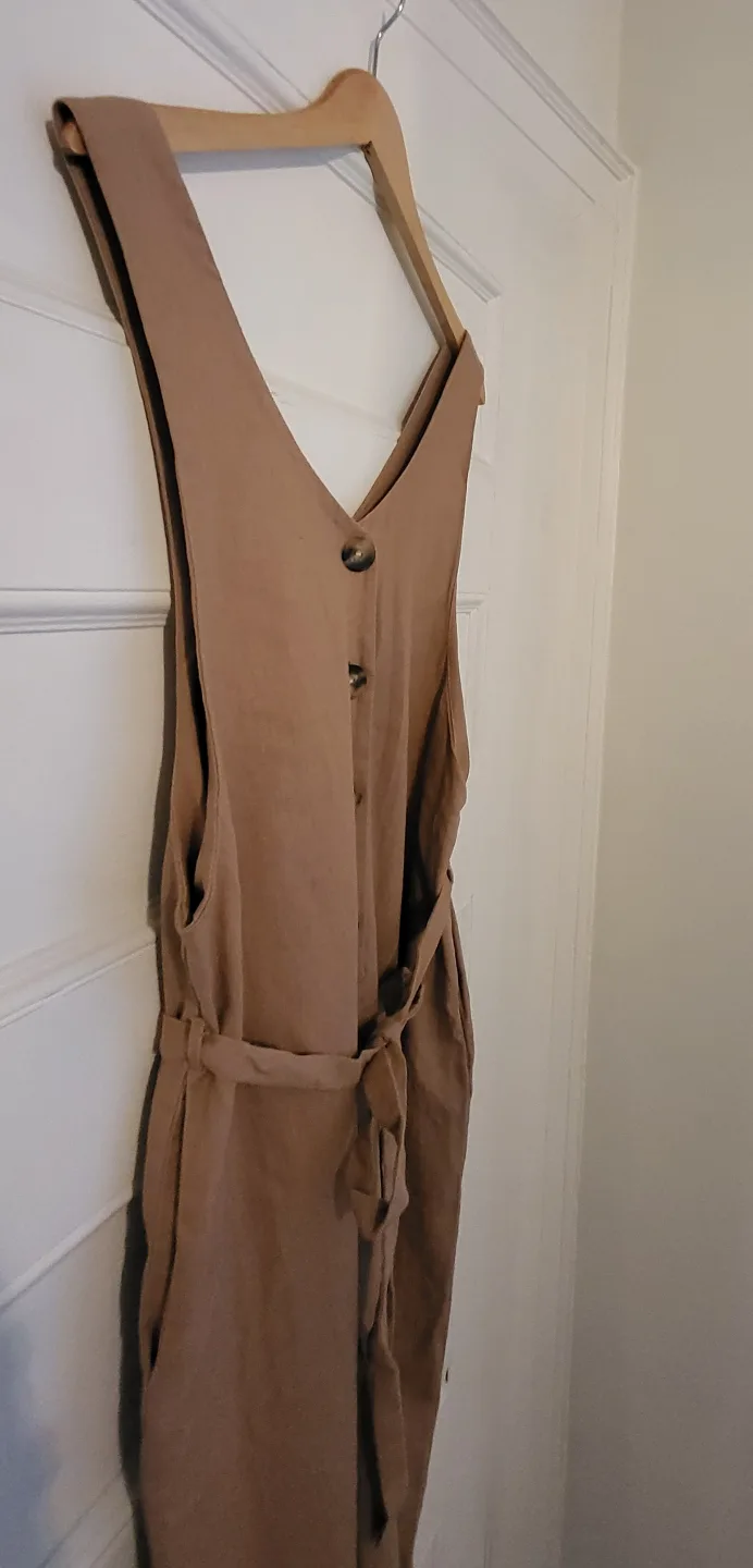 ❣️ Linen Blend Button-Down Jumpsuit Tan Overalls Size Small image indicator(6)