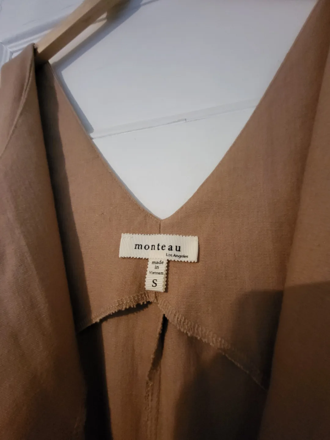 ❣️ Linen Blend Button-Down Jumpsuit Tan Overalls Size Small image indicator(7)