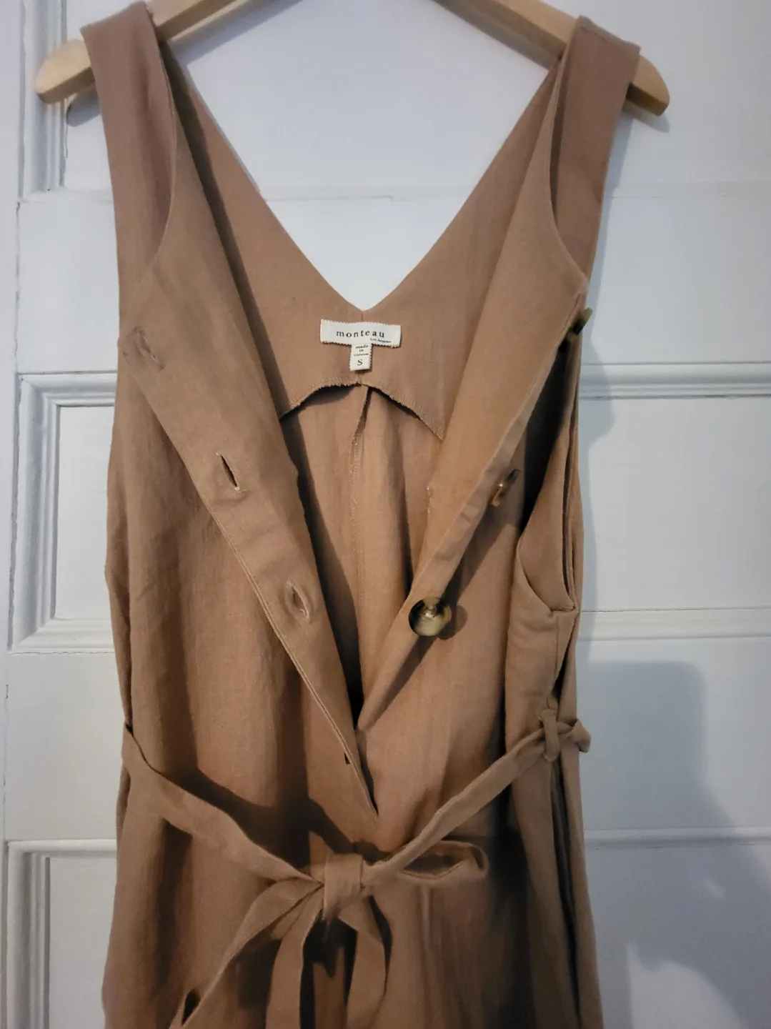 ❣️ Linen Blend Button-Down Jumpsuit Tan Overalls Size Small image indicator(8)