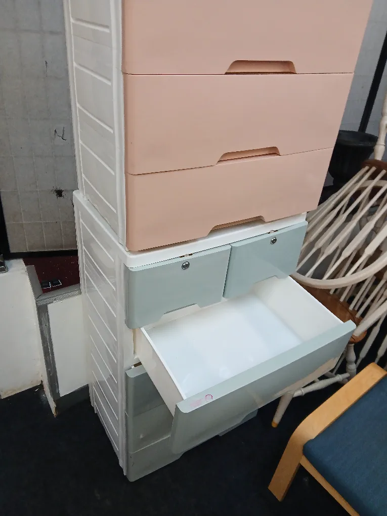 Two Plastic Dressers - Pink & Mint Green 40 each thumbnail