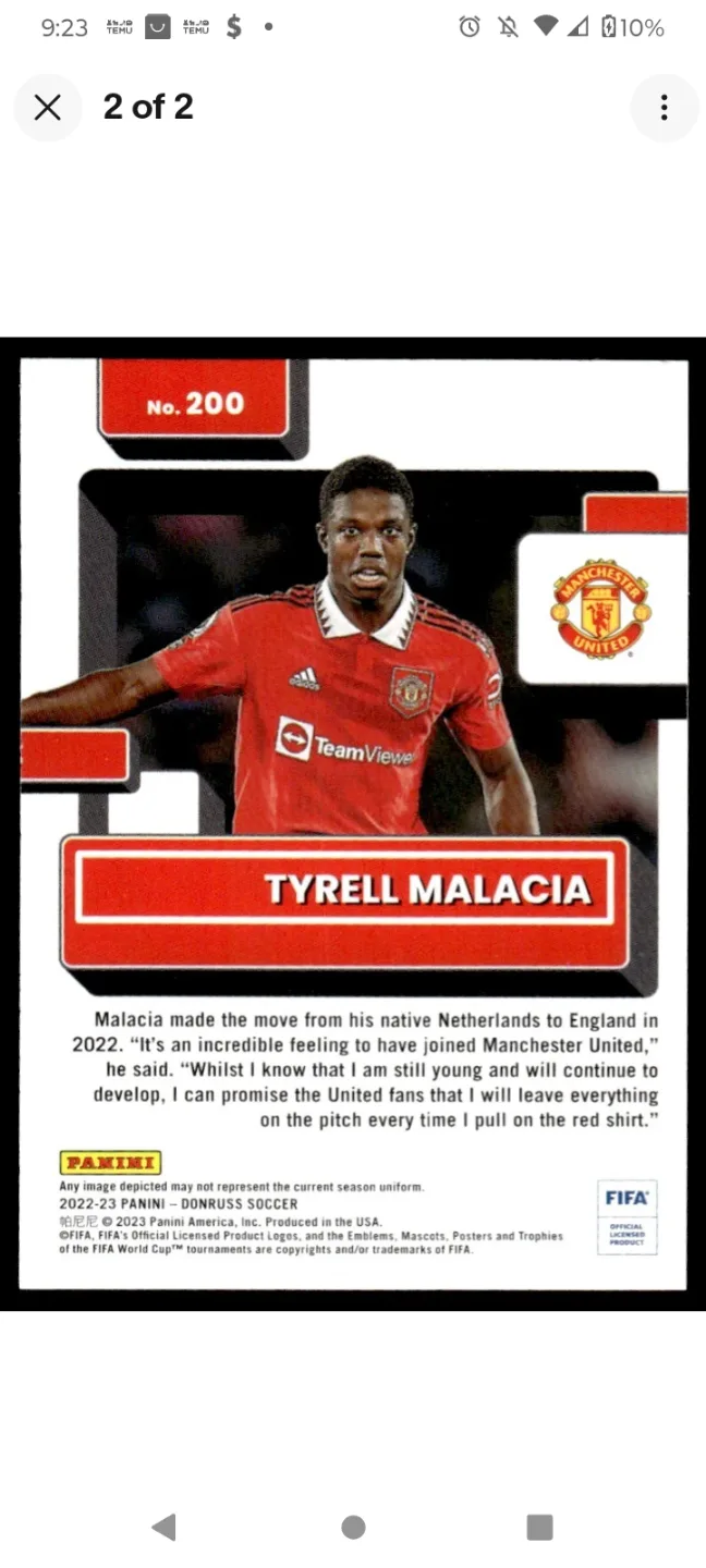 Tyrell Malacia Manchester United Rated Rookie Trading Card image indicator(2)