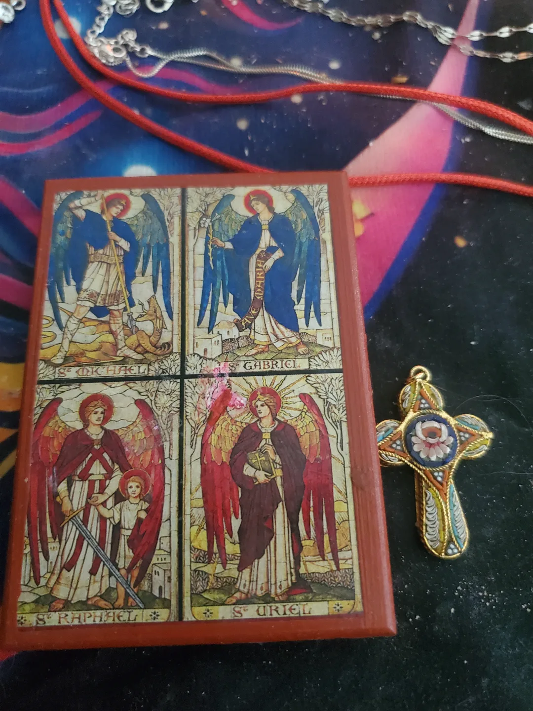 Beautiful Mosaic Cross Pendant and 4 archangels image indicator(2)