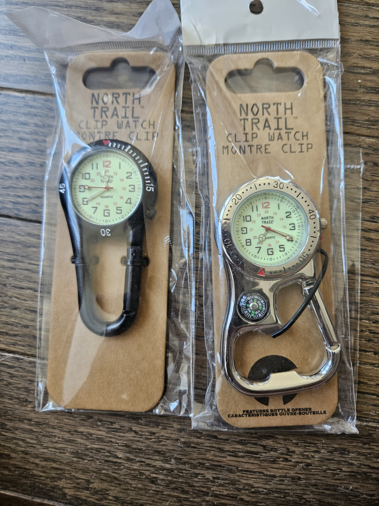 Two North Trail Clip Watches - Black & Silver