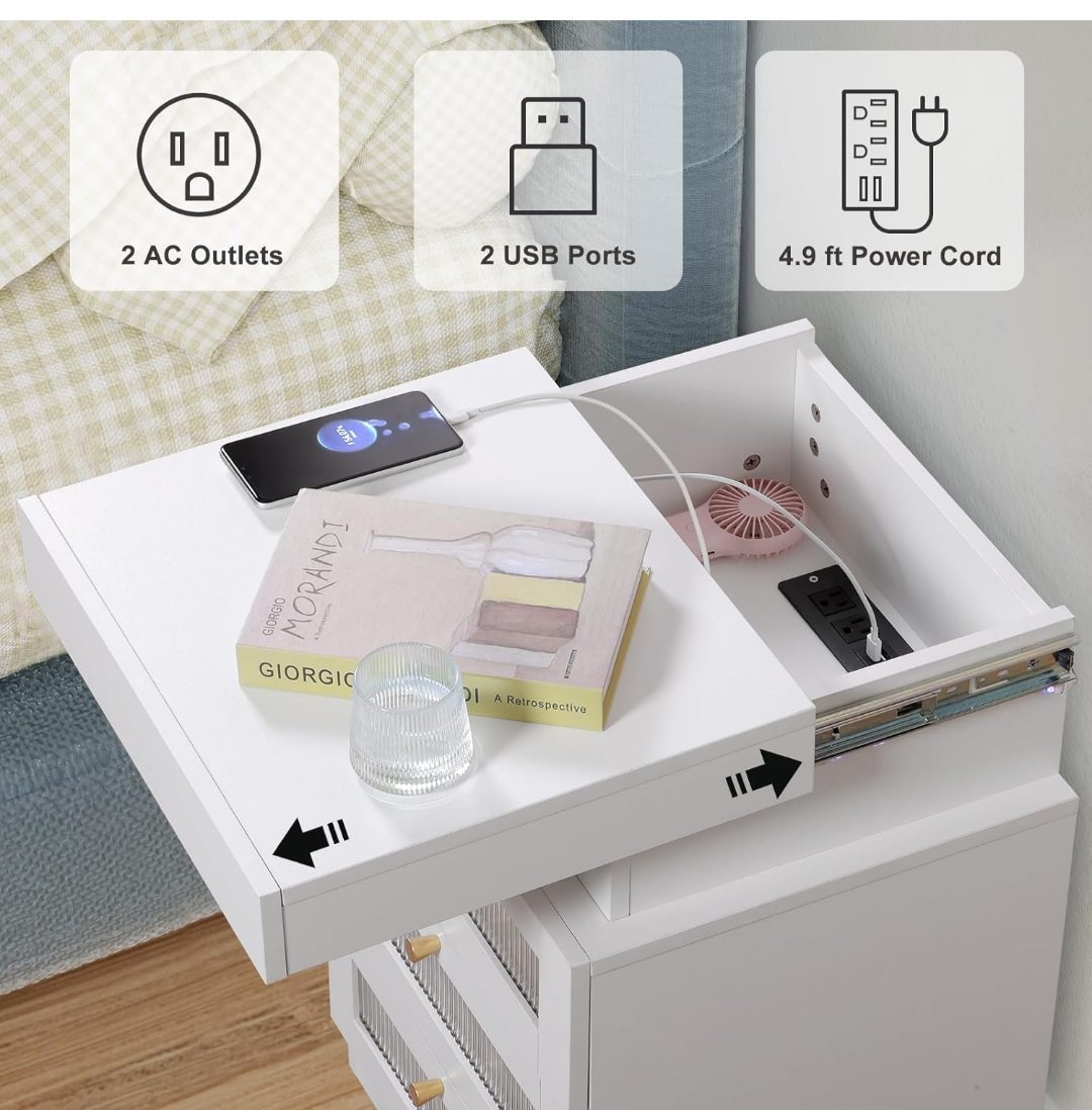 2 White 3-Drawer Nightstand with LED Light - photo 3