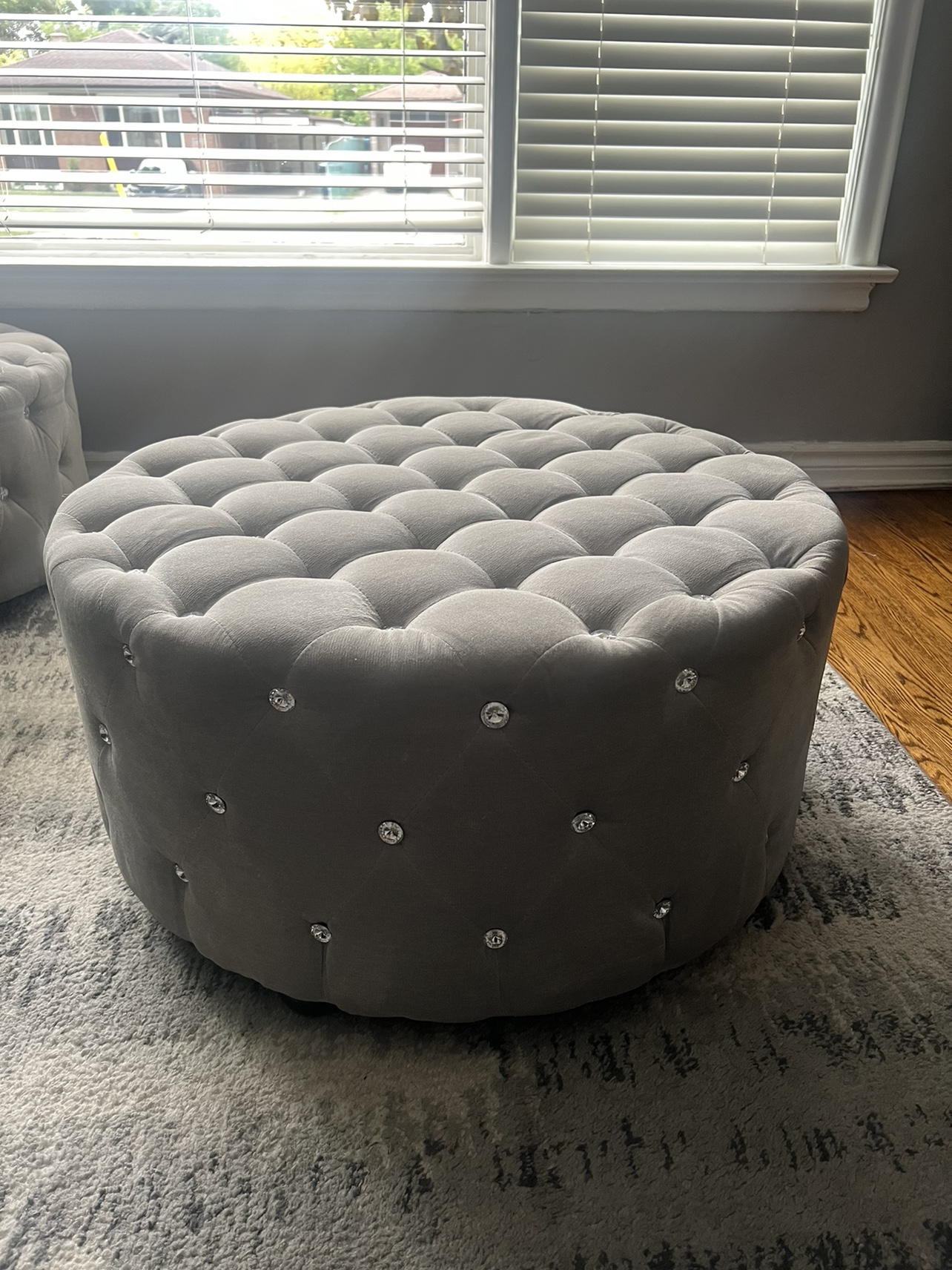 Grey Tufted Ottoman with Crystal Accents - photo 2