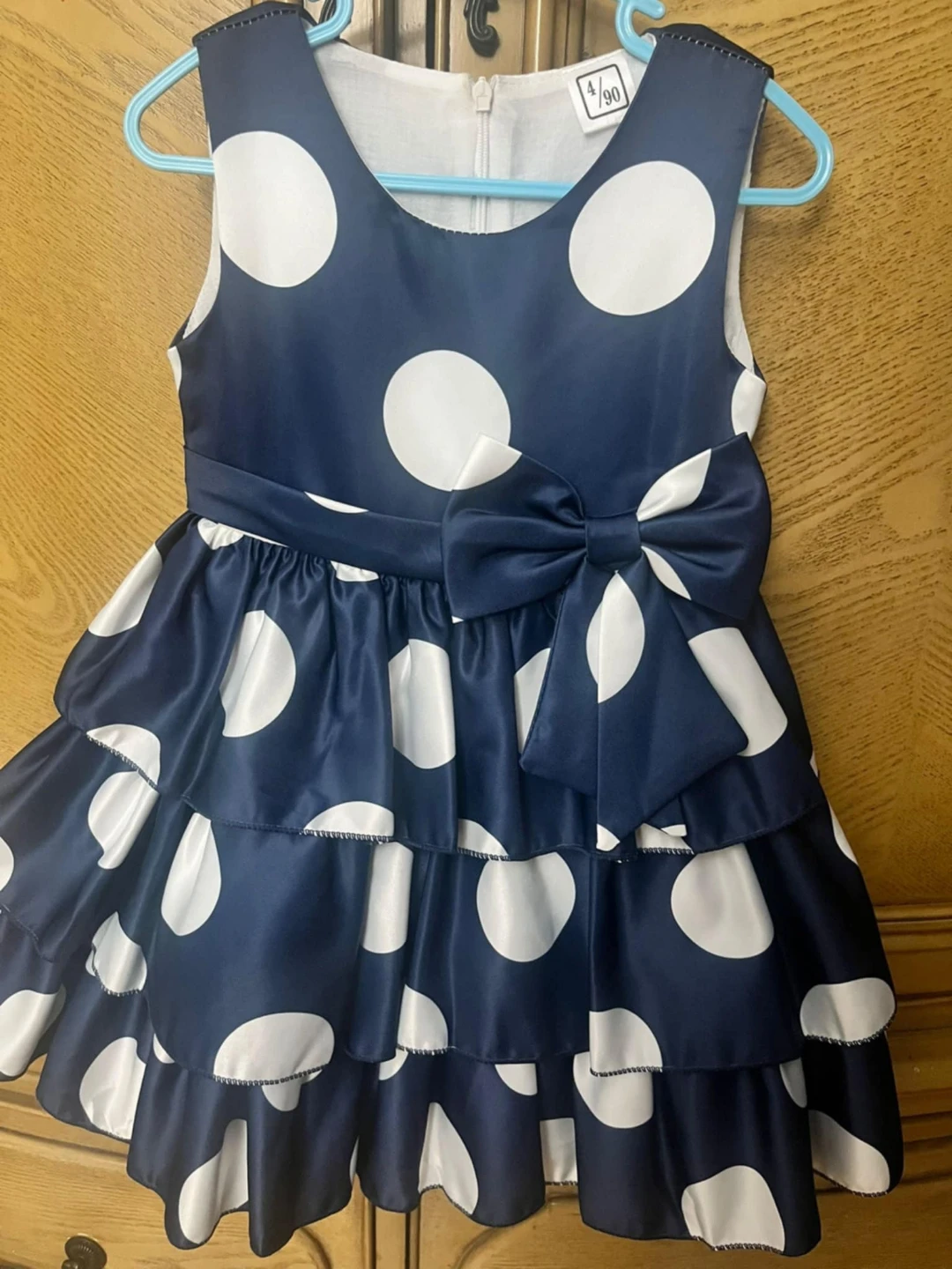 Girls' Navy Blue and White Polka Dot Dress