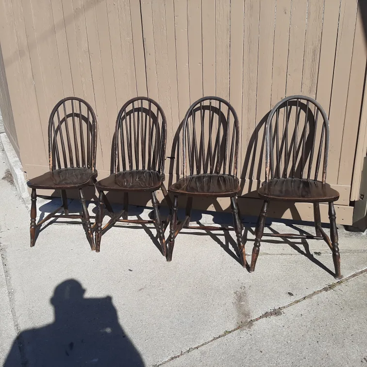 Set of Four Vintage Wooden Windsor Chairs thumbnail