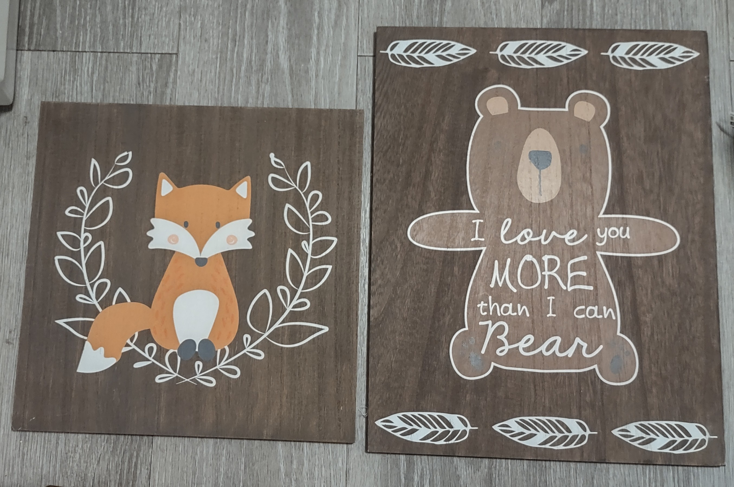 Set of Two Wooden Animal Wall Decor Prints 🦊 & 🐻