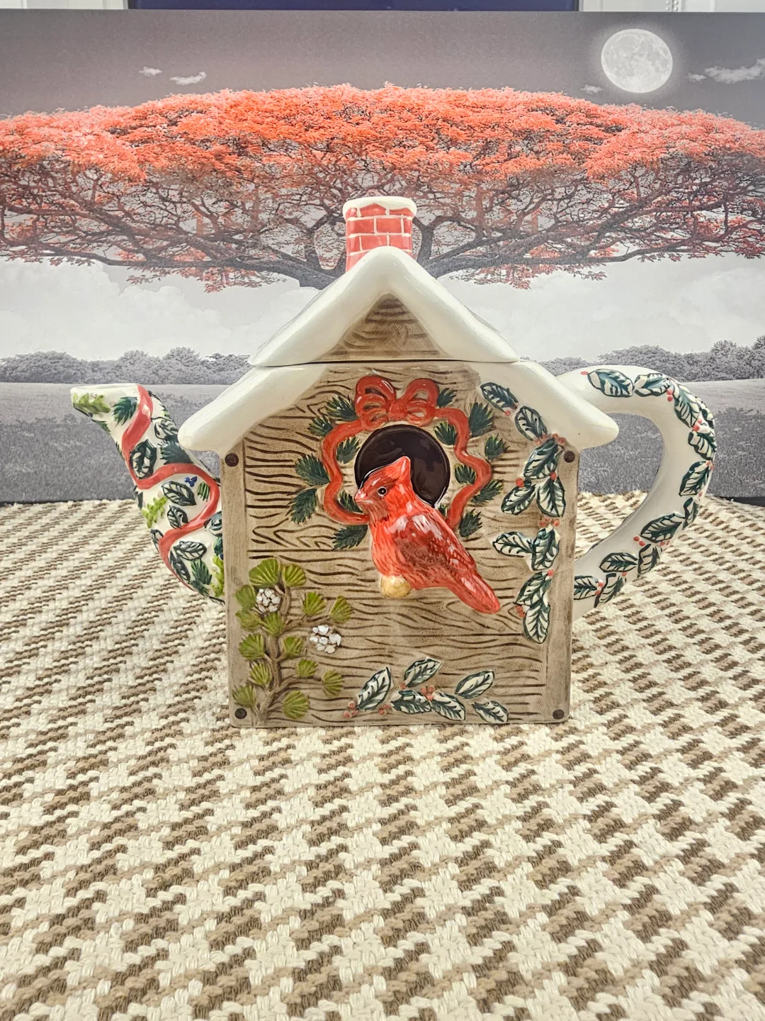 Unique Birdhouse Teapot - Festive Holiday Decor thumbnail