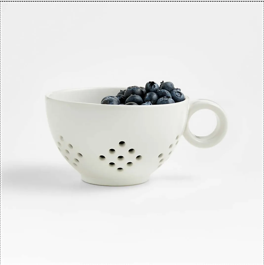 Crate&Barrel White Ceramic Colander Berry Cups image indicator(6)