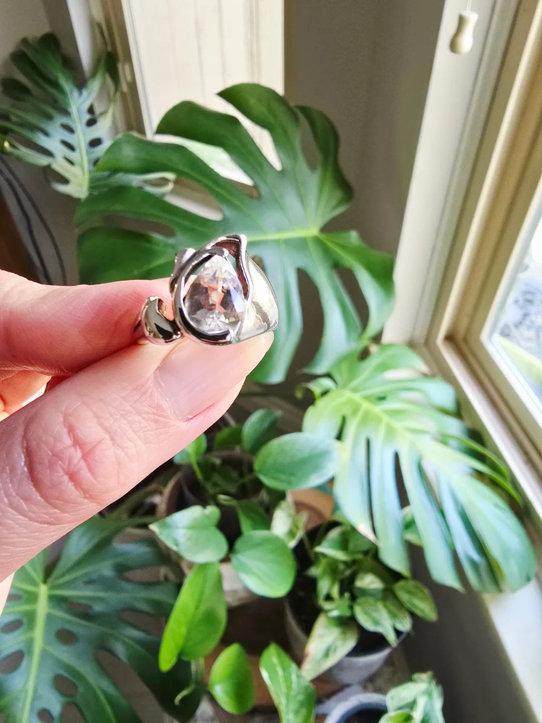 New Clear Quartz natural gemstone sterling silver ring thumbnail