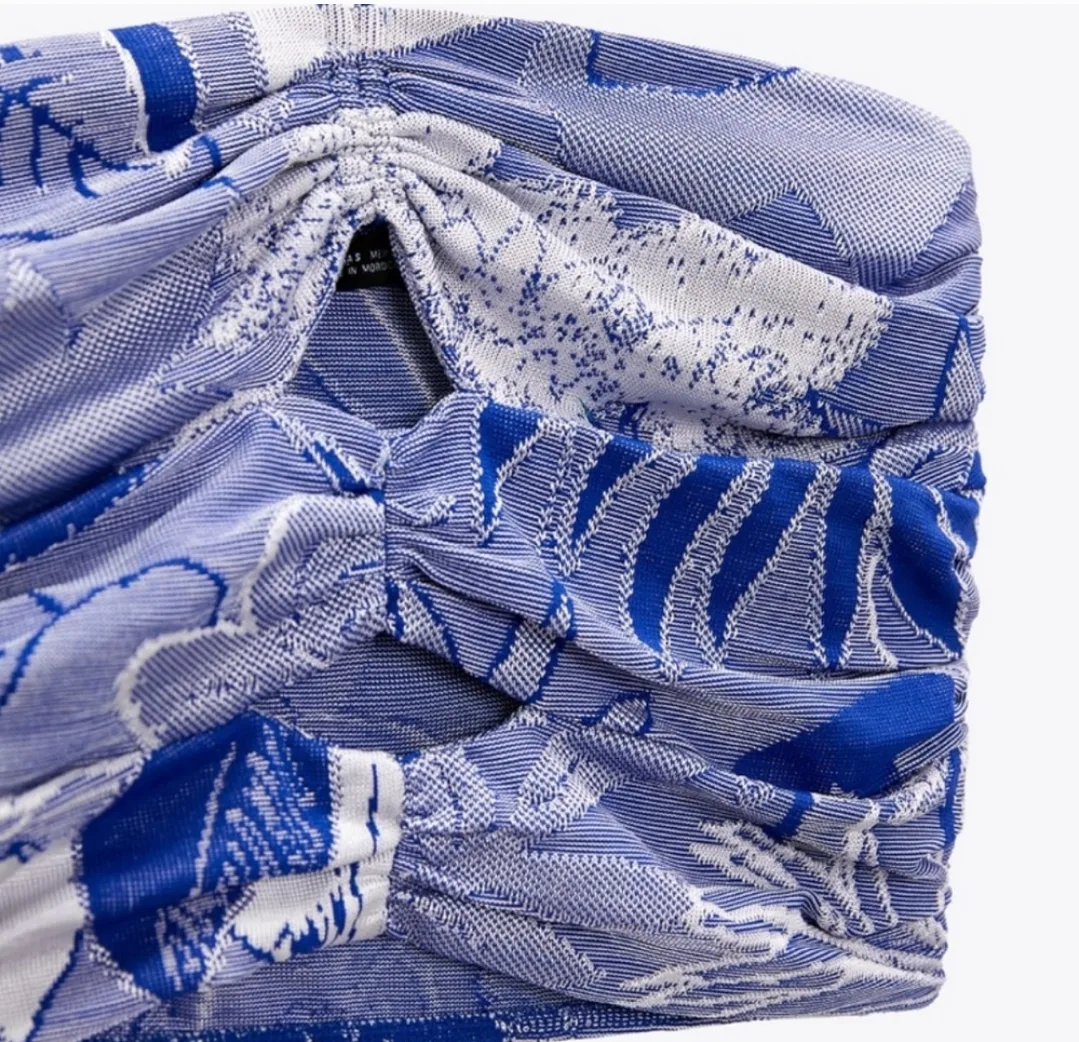 Zara Blue Floral Print Halter Neck Crop Top NWT image indicator(5)