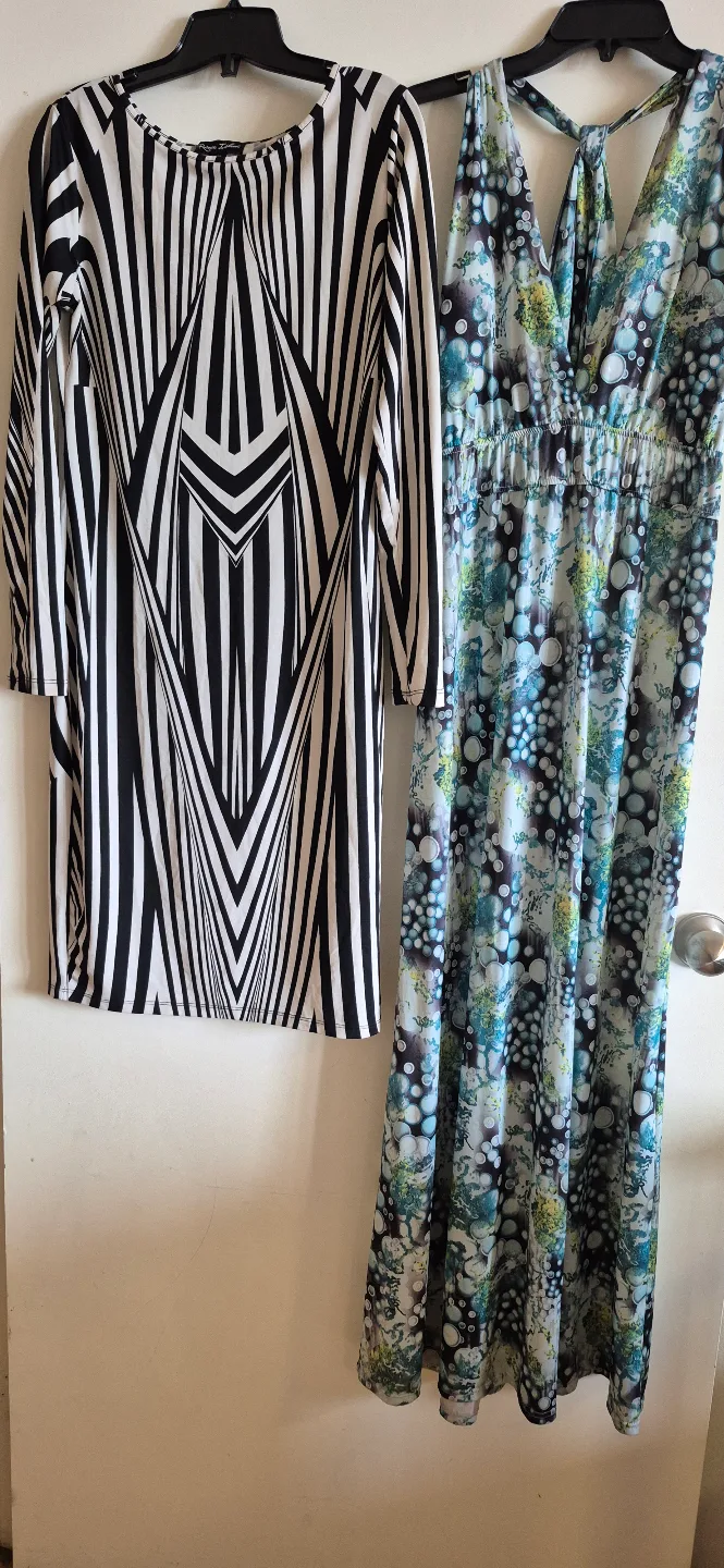 🧡DRESS BUNDLE Black & White Casual Dress and Teal Maxi Dress thumbnail